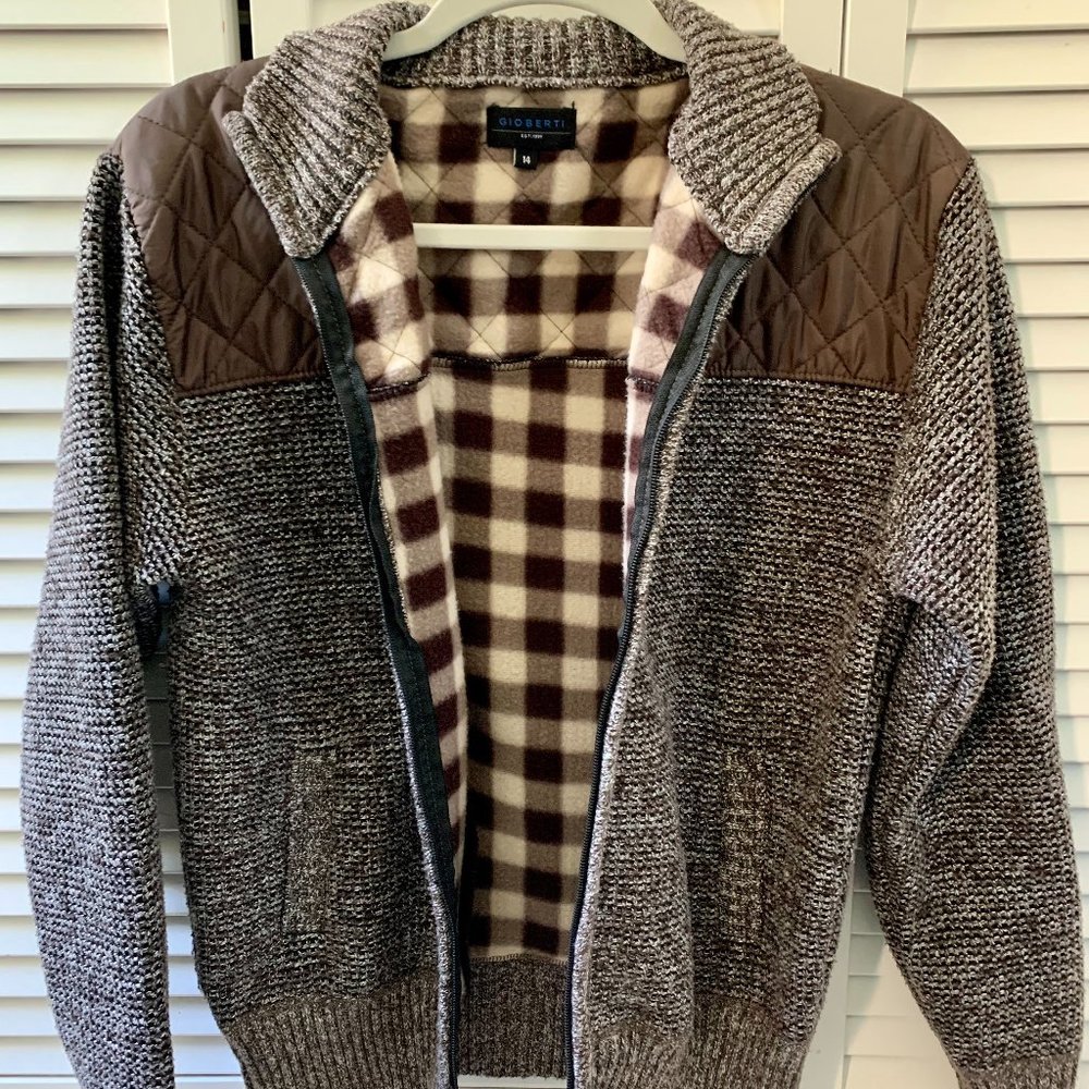 Gioberti Boy's Knitted Full Zip Cardigan Sweater w-Soft Brushed Flannel Lining